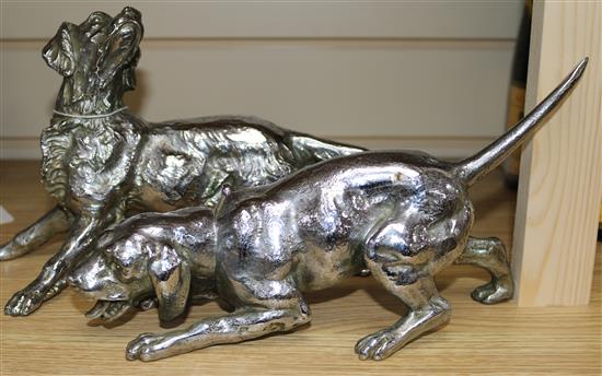 A pair of silvered dogs on bronze, by Pandiani